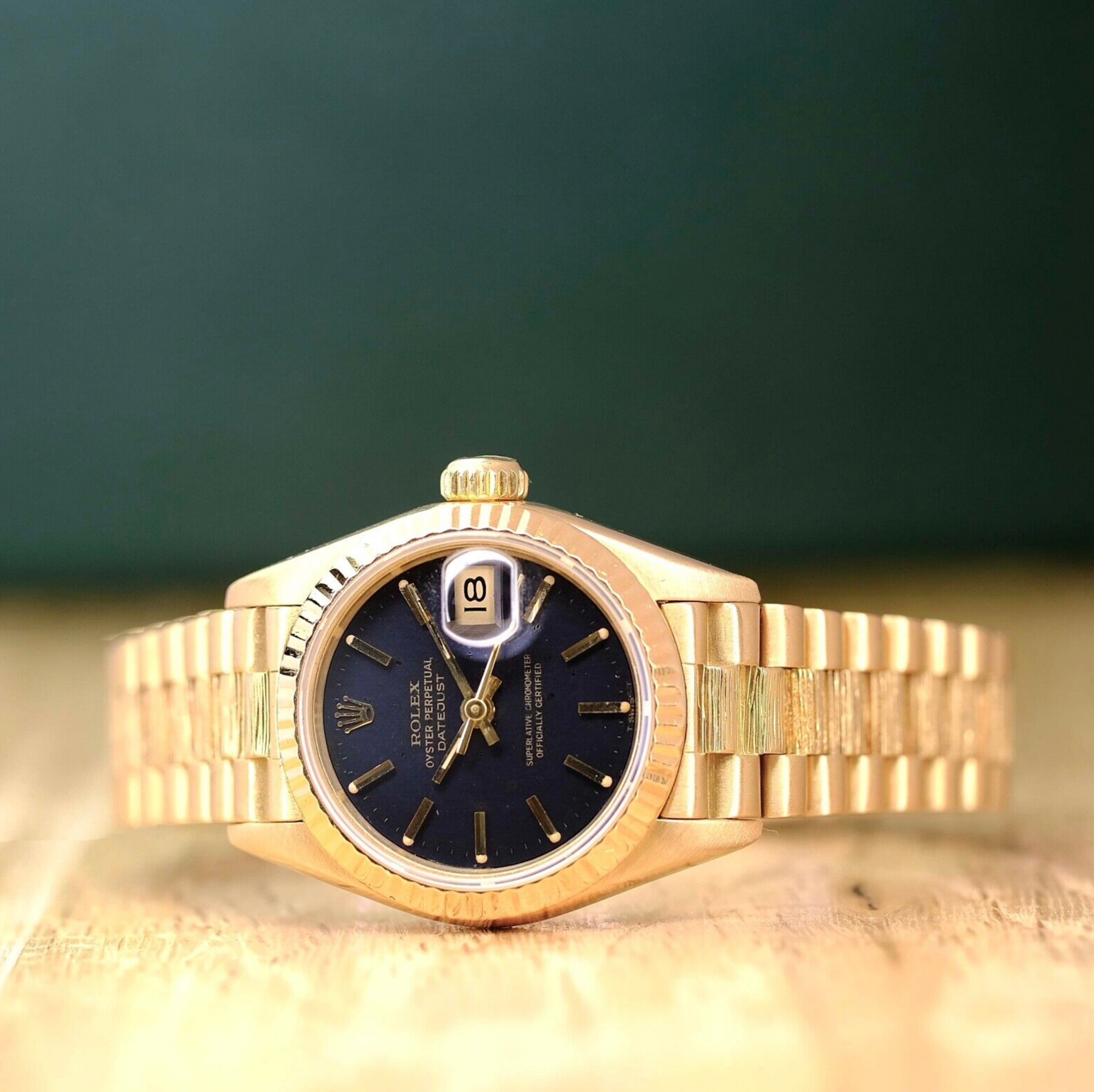 Rolex Womens Datejust 18KY Gold Black Index Dial President 69178 Watch - luxuriantconcierge