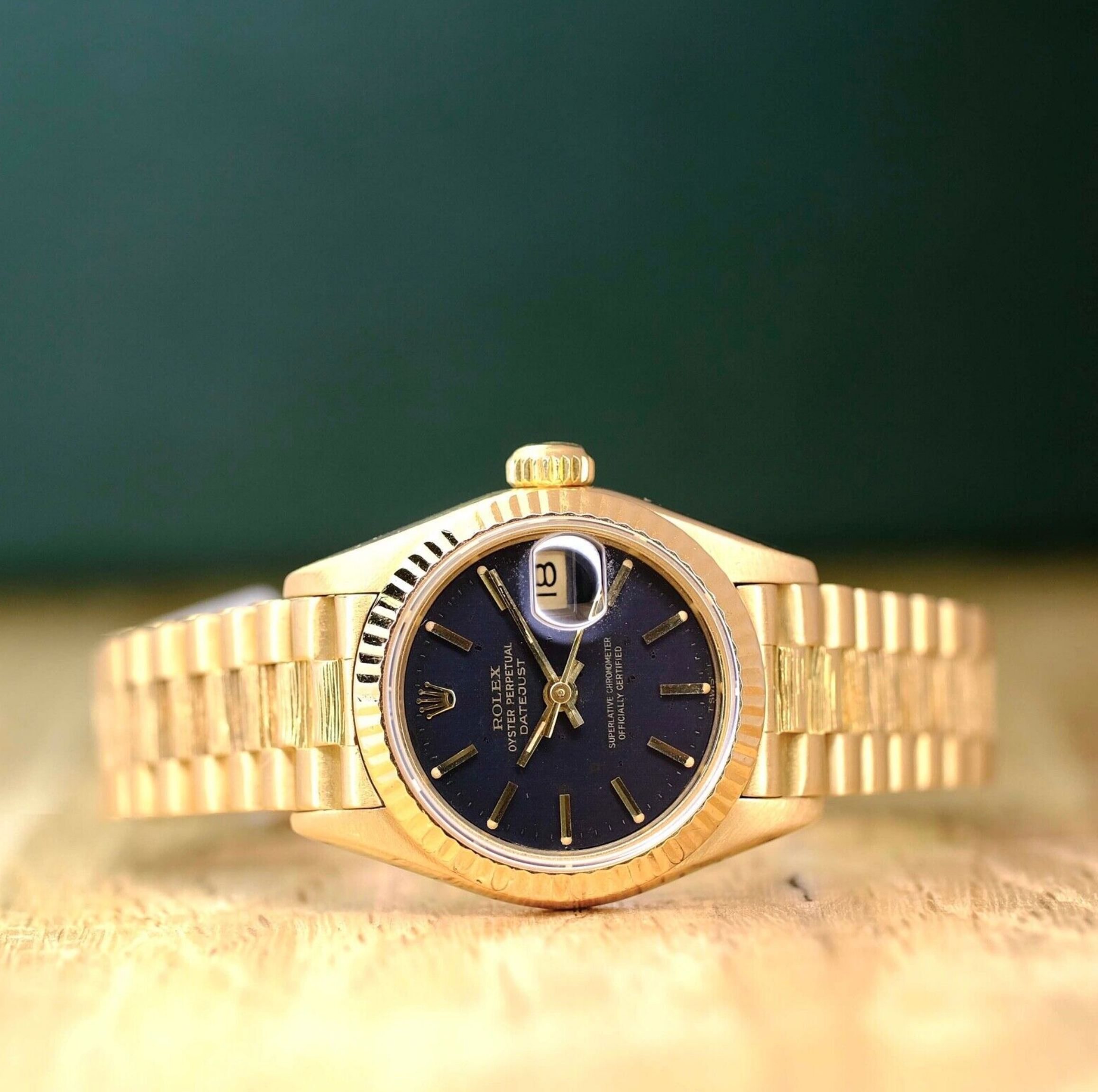 Rolex Womens Datejust 18KY Gold Black Index Dial President 69178 Watch - luxuriantconcierge