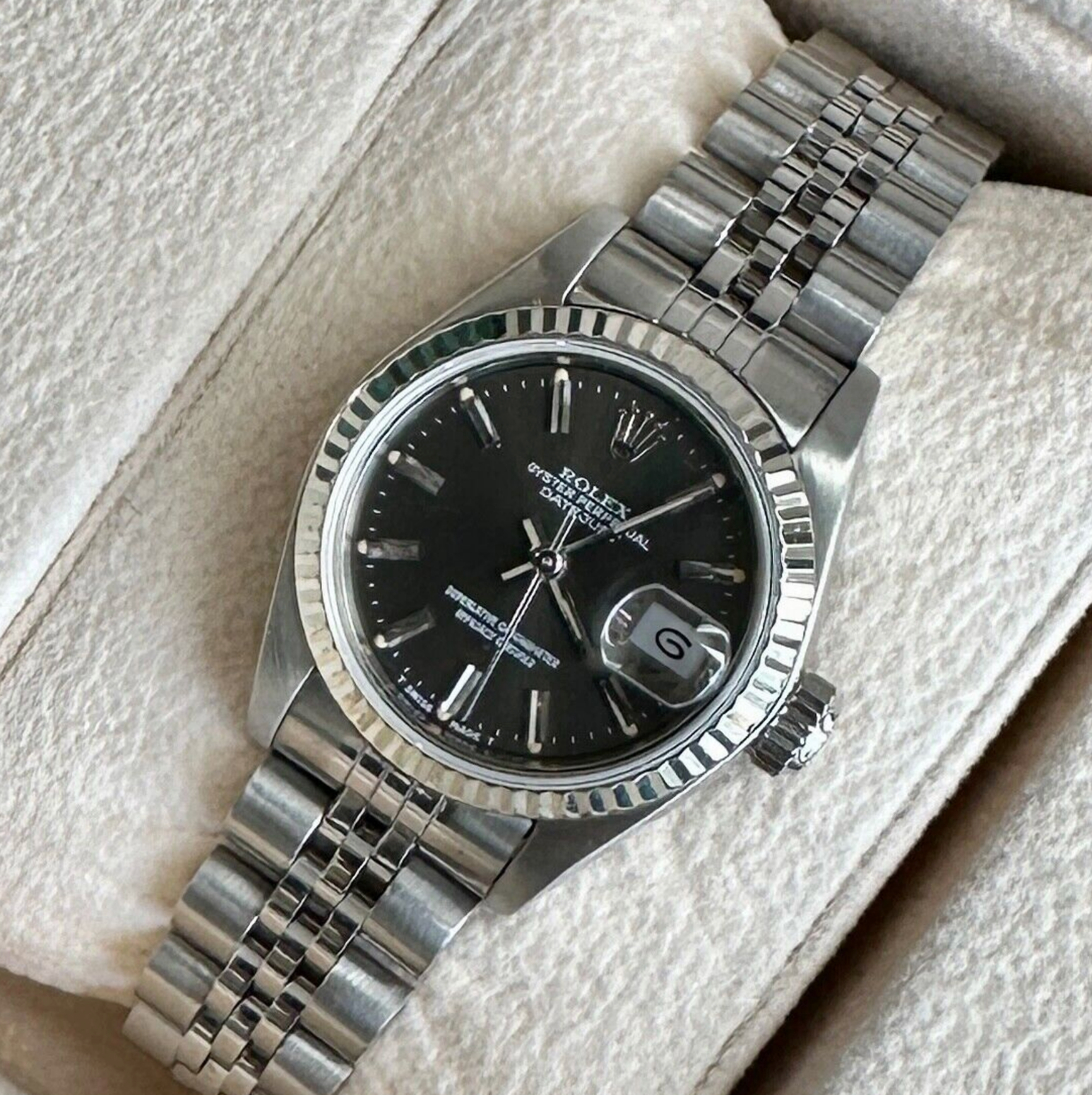 Rolex Womens Datejust Grey Index  18KW Bezel  26MM Watch 69174 - luxuriantconcierge