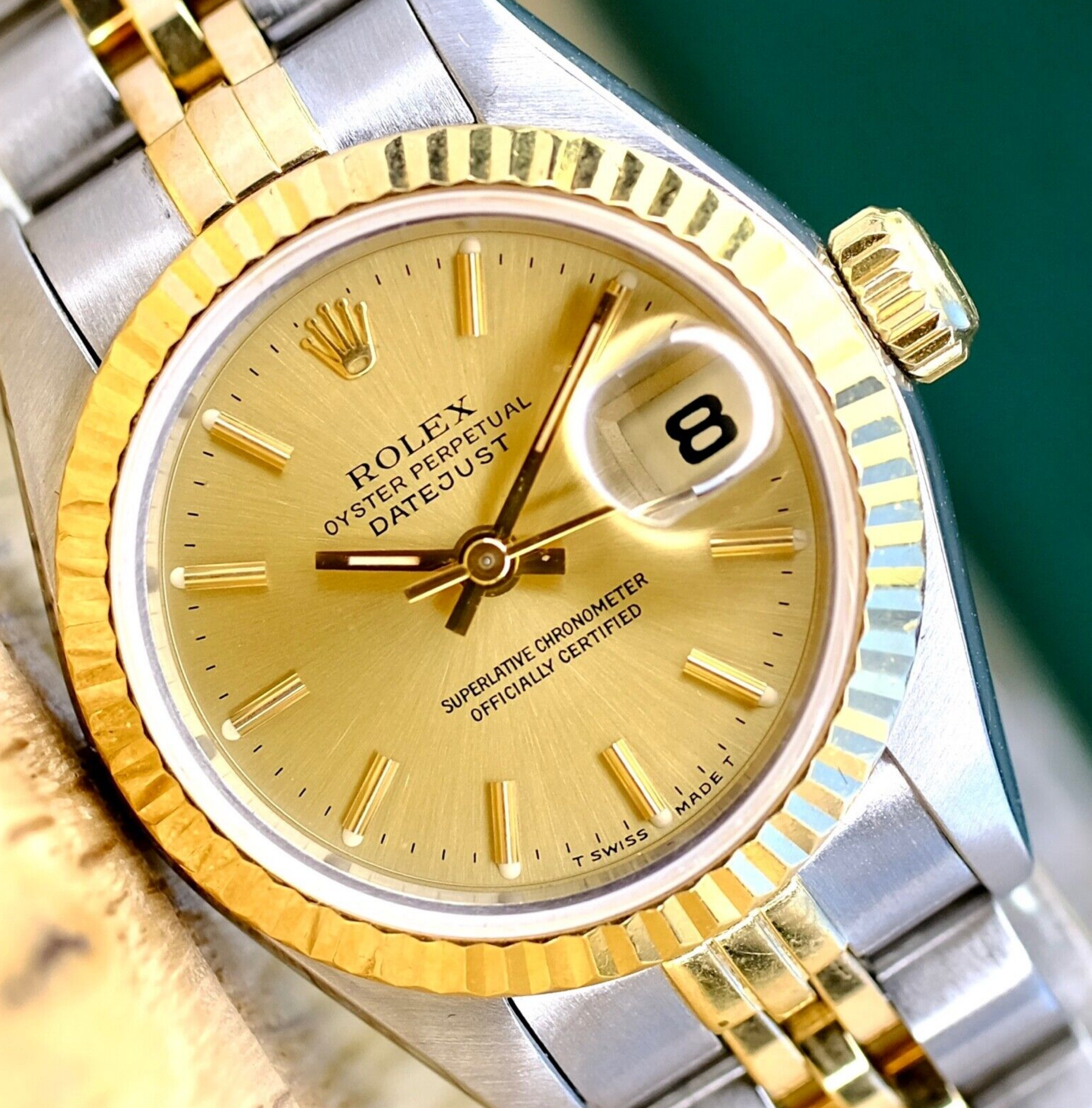 Rolex All Original Womens Datejust 18KY & Steel Champagne Index 69173 Watch - luxuriantconcierge