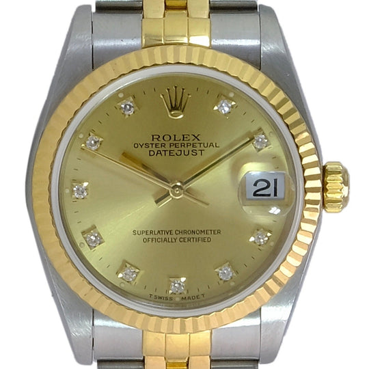 Rolex Datejust Champagne Diamond Dial Jubilee 68273 - luxuriantconcierge