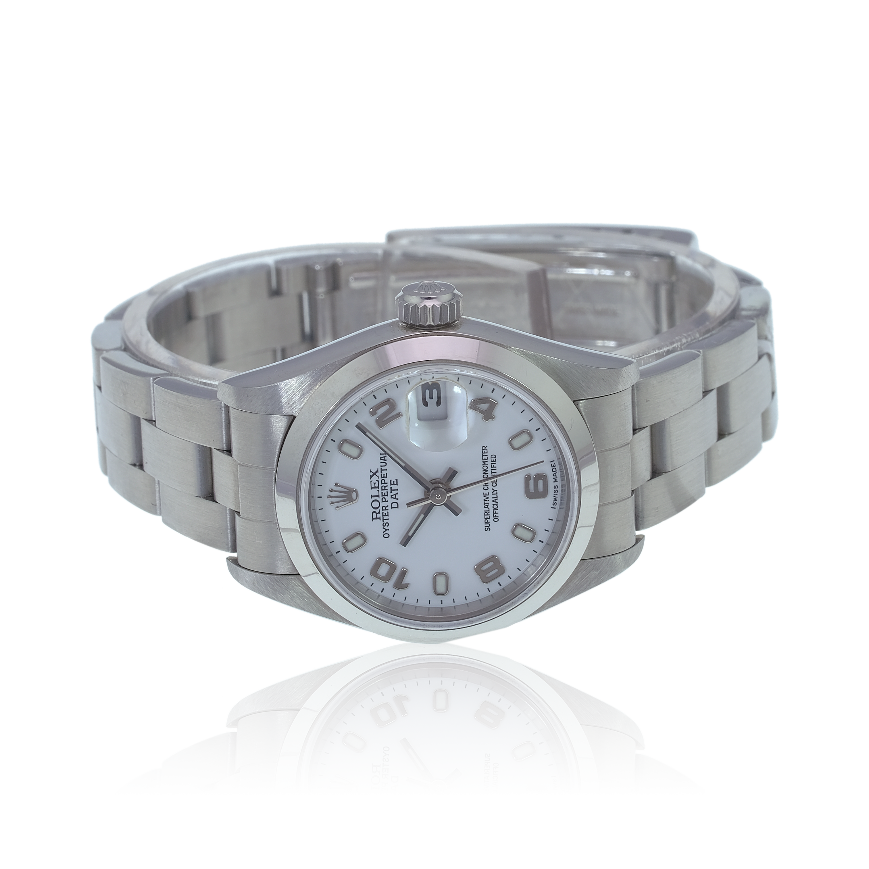 Rolex Date White Index-Arabic Oyster Band 79160 w/ Box & Paper - luxuriantconcierge