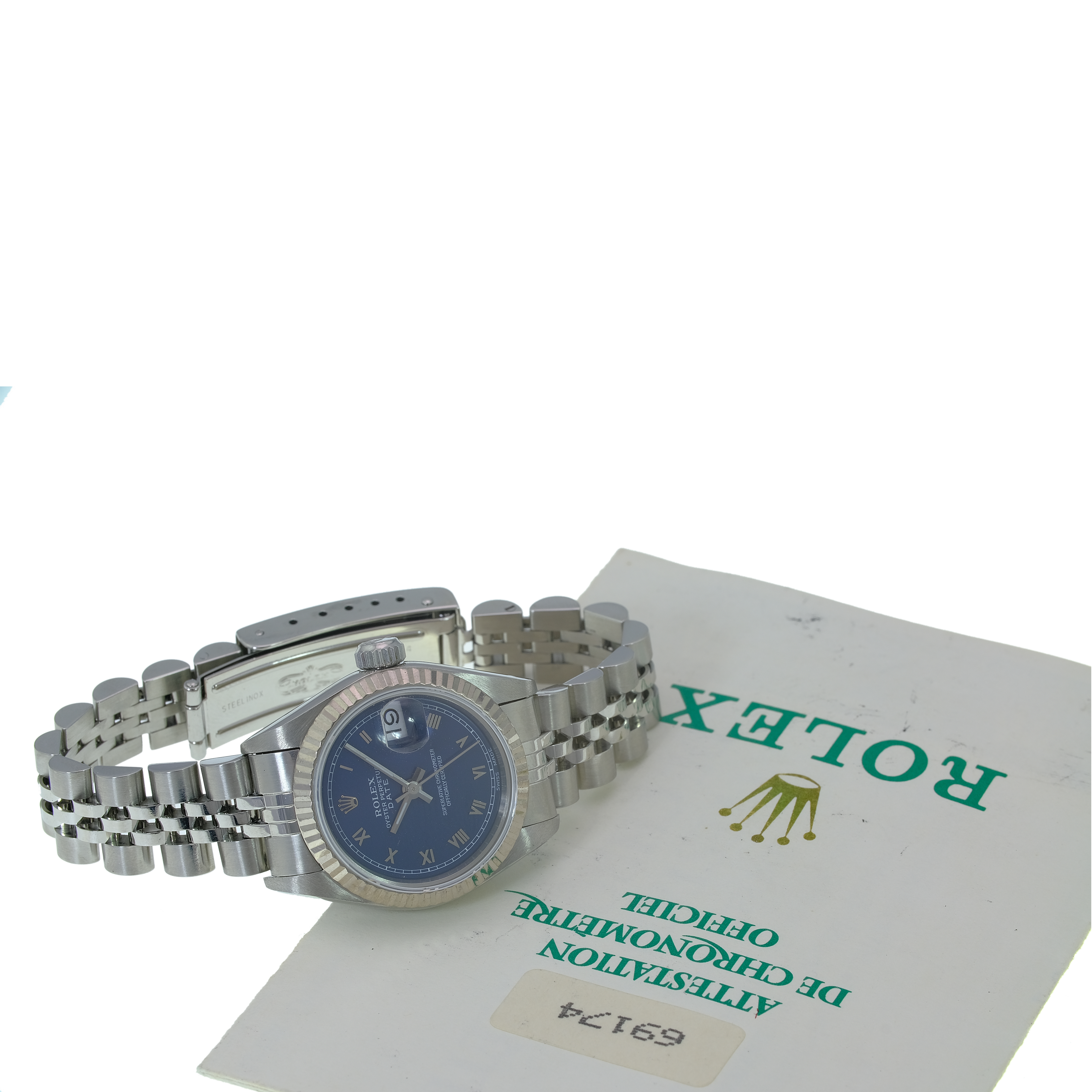 Rolex Datejust Matte Blue Roman Jubilee 69174 - luxuriantconcierge