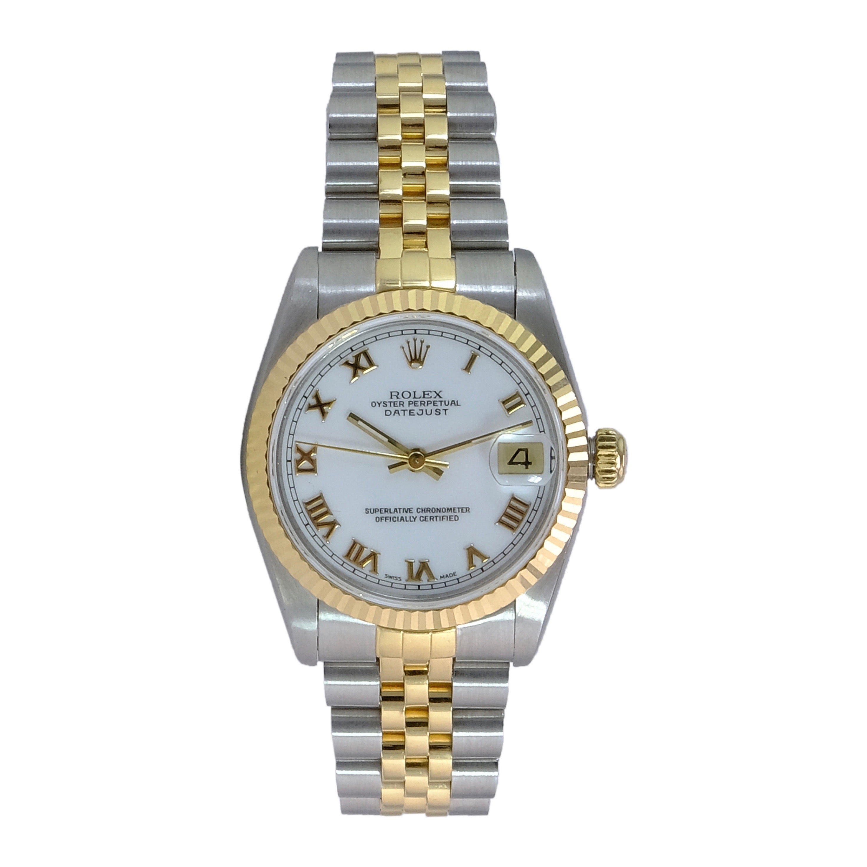 Rolex Datejust White Roman Dial Jubilee 68273 - luxuriantconcierge