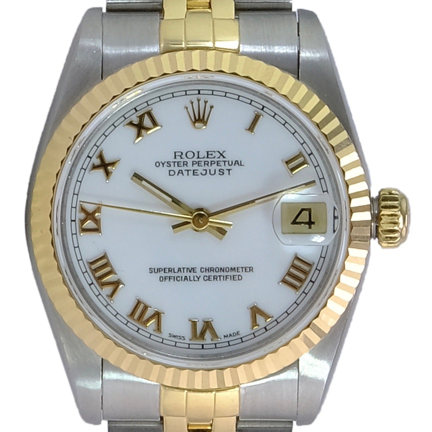 Rolex Datejust White Roman Dial Jubilee 68273 - luxuriantconcierge