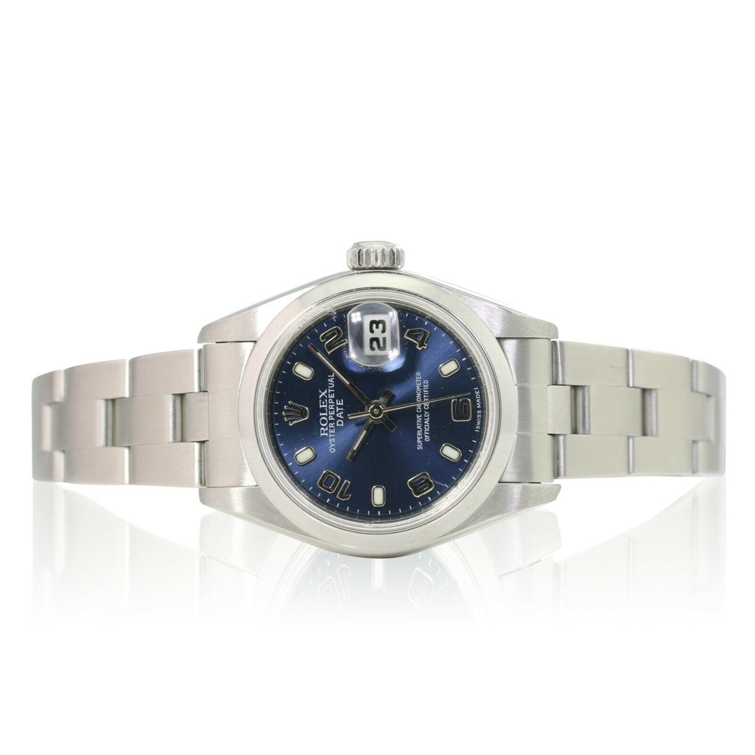 Rolex Ladies Watch Blue Arabic-index Dial Smooth Bezel Oyster Band 69160 26mm - luxuriantconcierge