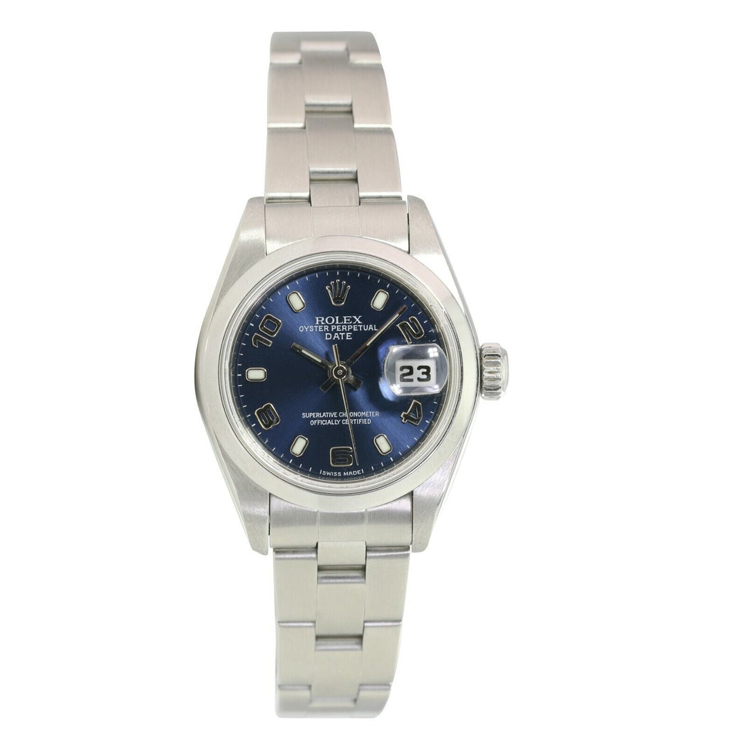 Rolex Ladies Watch Blue Arabic-index Dial Smooth Bezel Oyster Band 69160 26mm - luxuriantconcierge