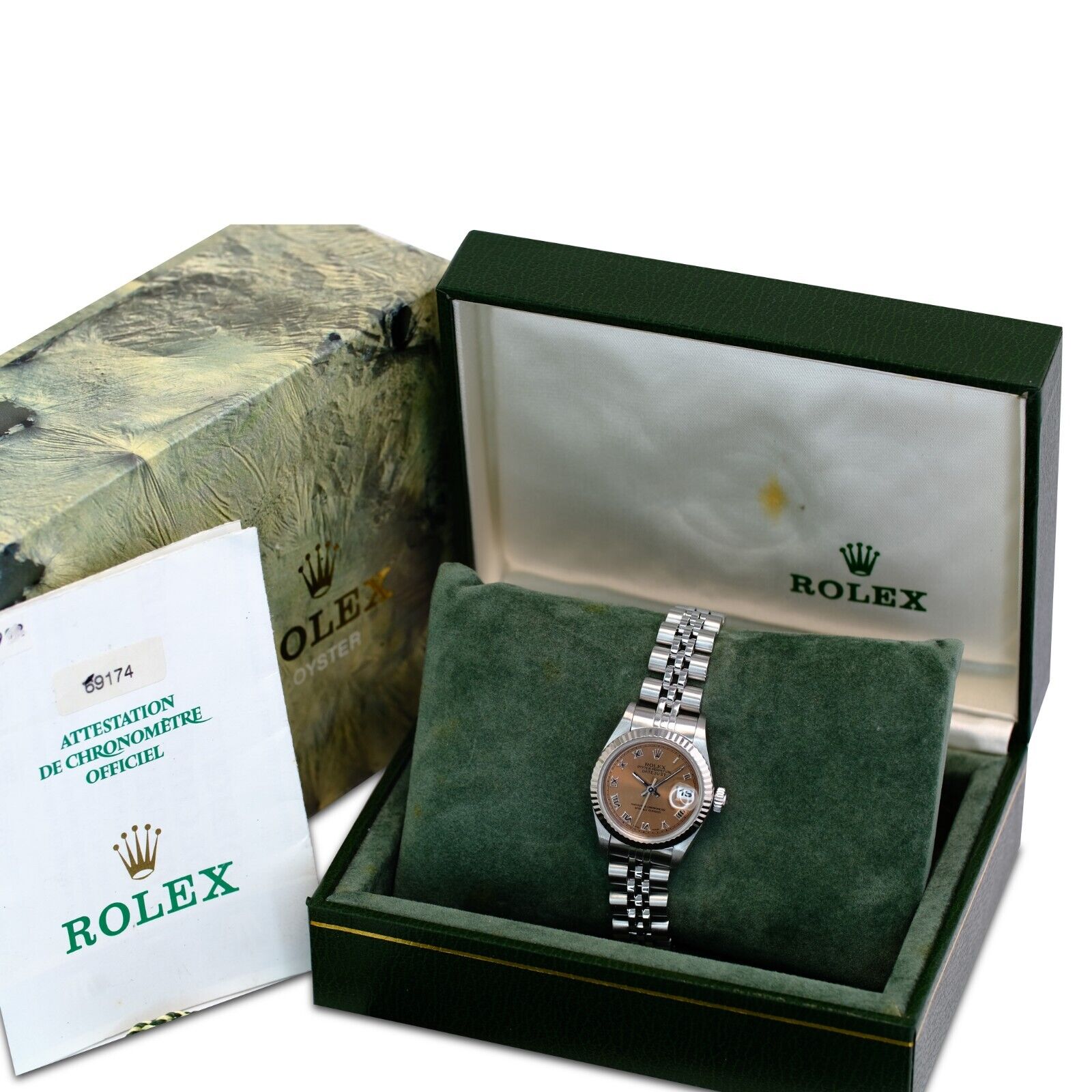 Rolex Lady Datejust 69174 Pink Roman Dial Fluted Bezel 26mm Watch-box & Papers - luxuriantconcierge