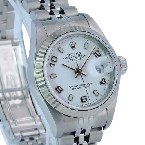 Rolex Ladies Datejust White "Explorer Dial" 18kw & Ss Fluted Jubilee Band Watch - luxuriantconcierge