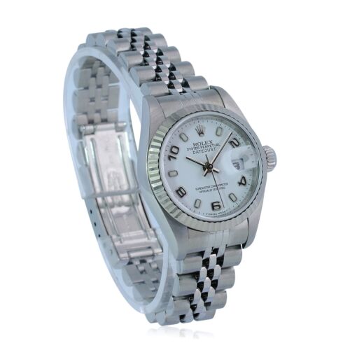 Rolex Ladies Datejust White "Explorer Dial" 18kw & Ss Fluted Jubilee Band Watch - luxuriantconcierge