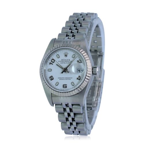 Rolex Ladies Datejust White "Explorer Dial" 18kw & Ss Fluted Jubilee Band Watch - luxuriantconcierge