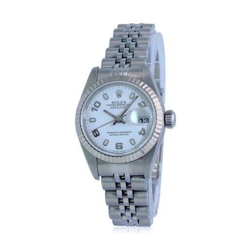 Rolex Ladies Datejust White "Explorer Dial" 18kw & Ss Fluted Jubilee Band Watch - luxuriantconcierge