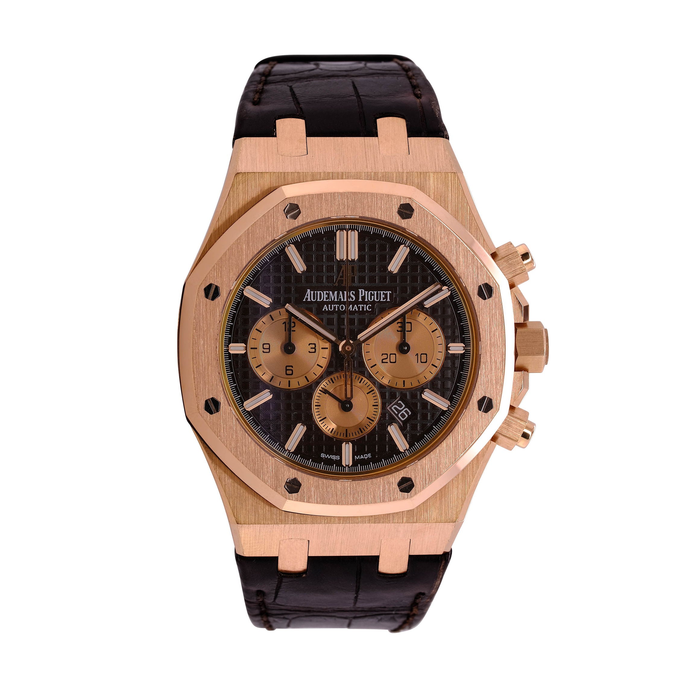 Audemars Piguet Royal Oak Chocolate Dial Leather Band Watch - luxuriantconcierge