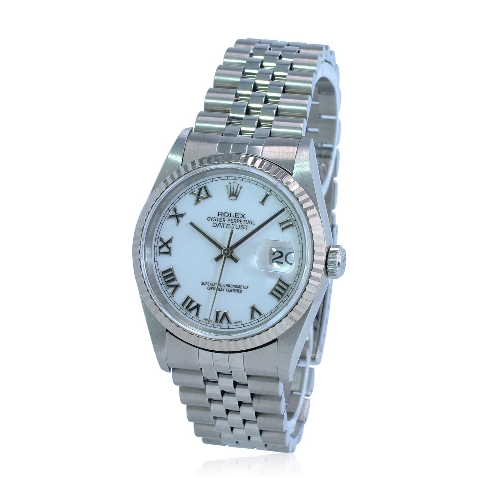 Mens Rolex Datejust 16234 Watch 18KW Gold Steel White Roman Marker Jubilee Band - luxuriantconcierge