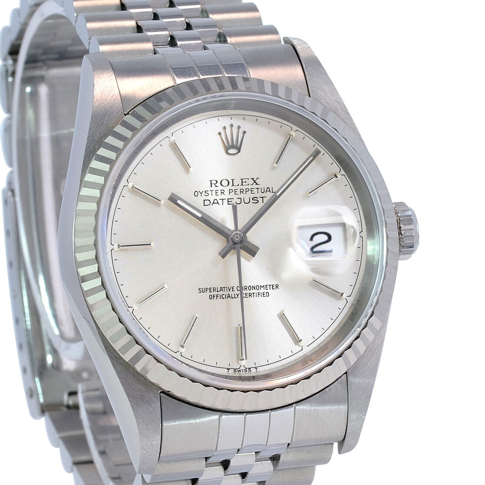 Rolex Men's Datejust Silver Index Dial 18K White Gold & Steel Jubilee 36mm Watch - luxuriantconcierge