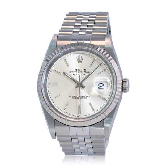 Rolex Men's Datejust Silver Index Dial 18K White Gold & Steel Jubilee 36mm Watch - luxuriantconcierge