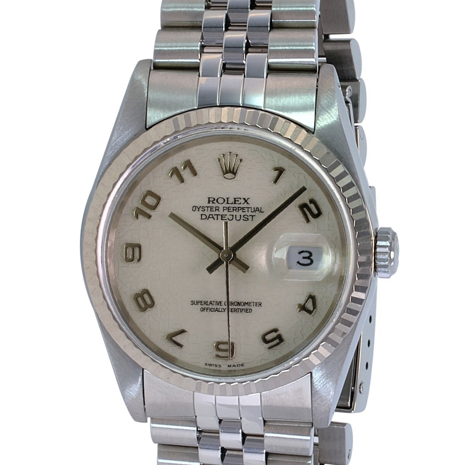 Rolex Men's Datejust Cream Jubilee Dial 18KW Gold Fluted 36mm Watch Complete - luxuriantconcierge