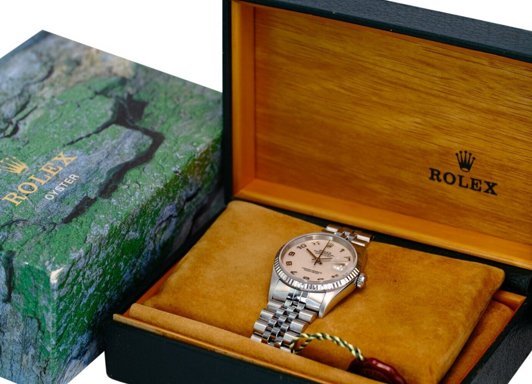 Rolex Men's Datejust Cream Jubilee Dial 18KW Gold Fluted 36mm Watch Complete - luxuriantconcierge