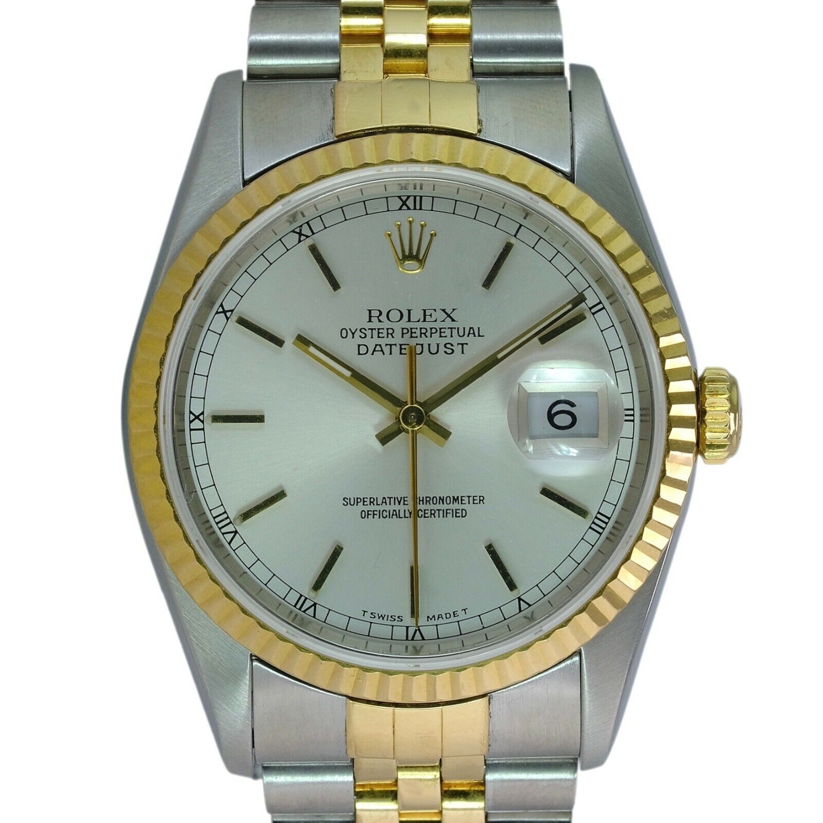 Rolex Datejust Mens Watch Silver Index Dial Fluted Bezel Jubilee Band 16233 - luxuriantconcierge