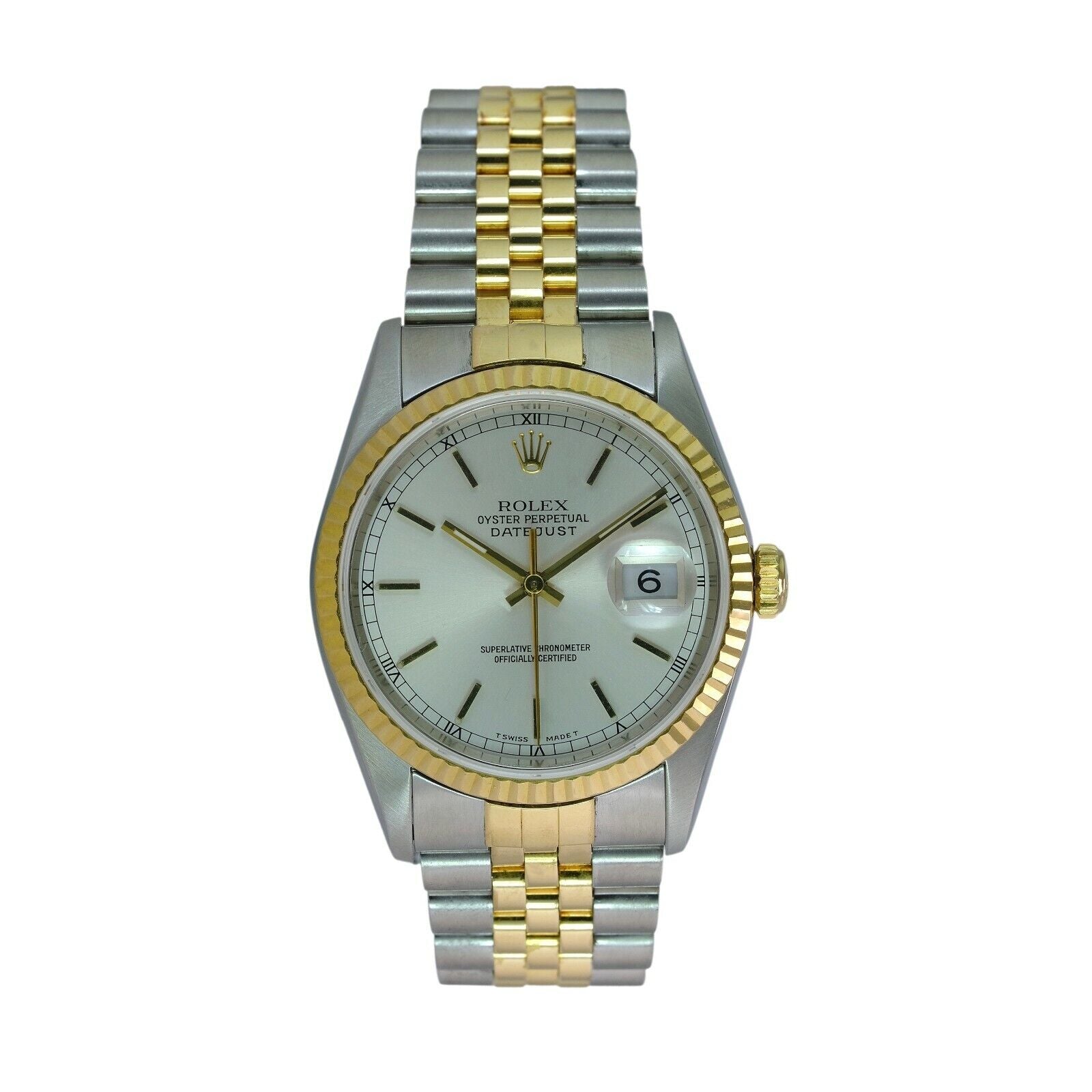 Rolex Datejust Mens Watch Silver Index Dial Fluted Bezel Jubilee Band 16233 - luxuriantconcierge