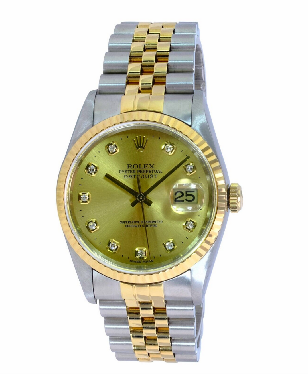 Rolex Men's Datejust Factory Champagne Diamond Fluted Bezel 36mm Watch W/ Box - luxuriantconcierge