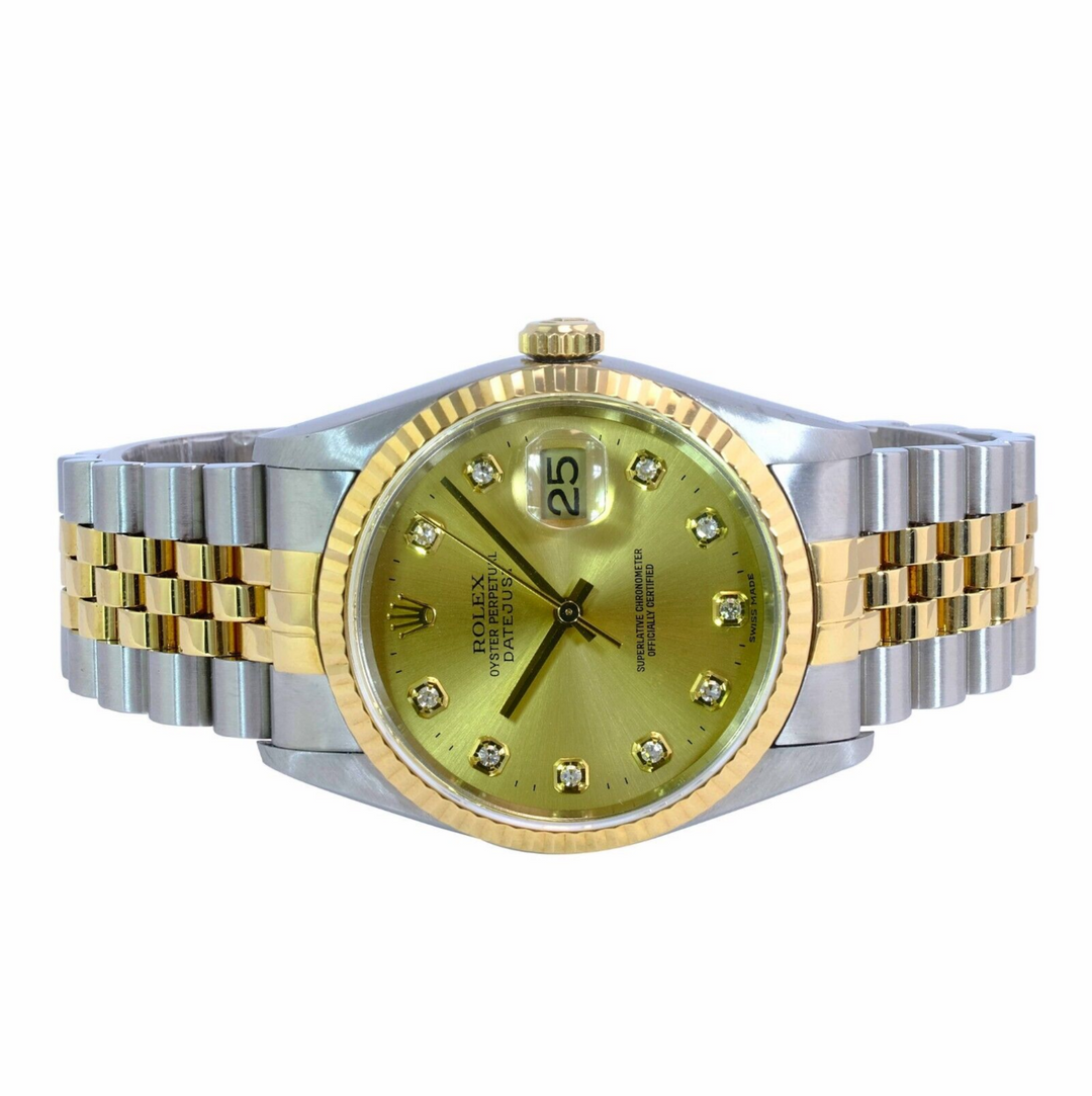 Rolex Men's Datejust Factory Champagne Diamond Fluted Bezel 36mm Watch W/ Box - luxuriantconcierge