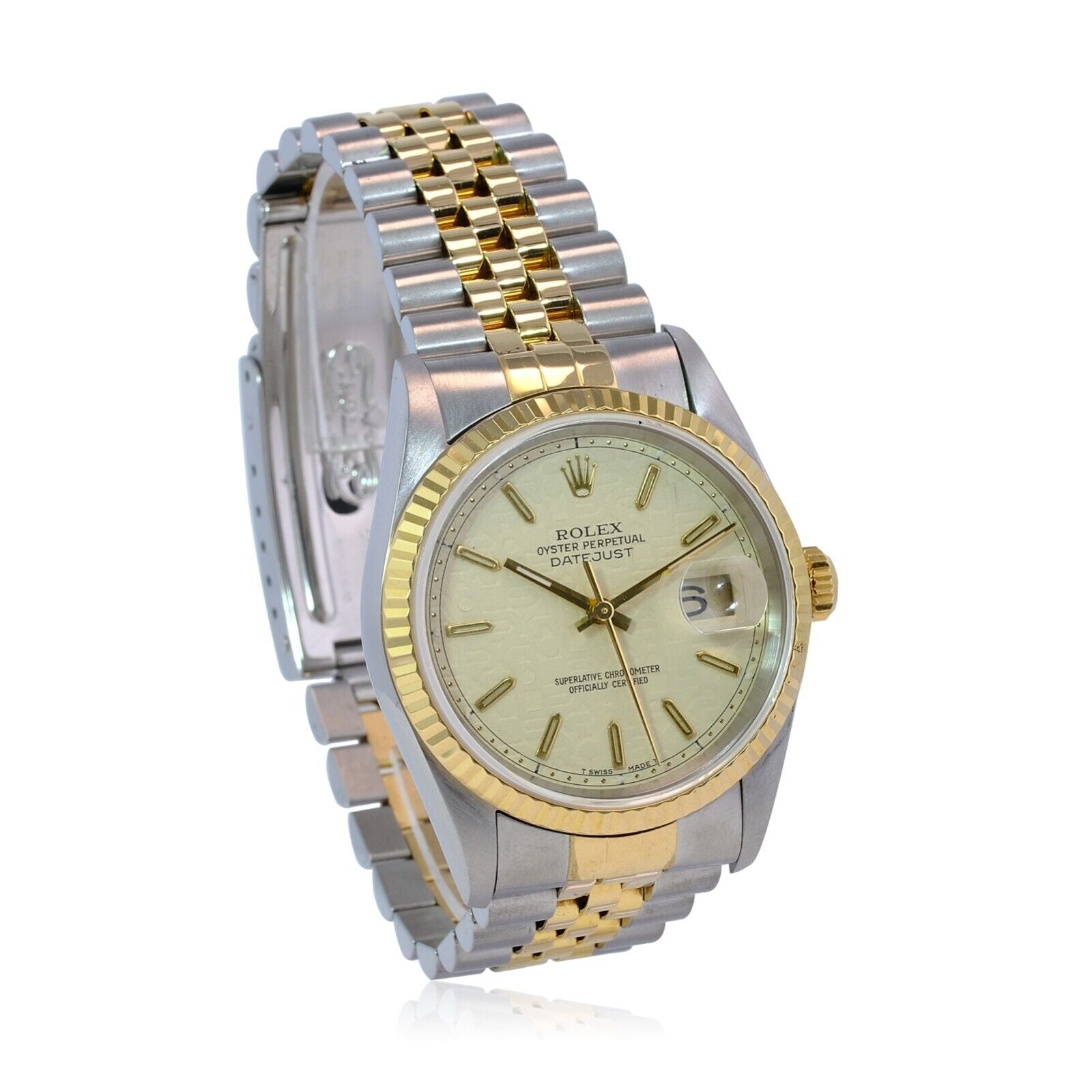 Rolex Datejust 16233 Watch 18KY & SS Cream Jubilee Index Dial Fluted Bezel 36mm - luxuriantconcierge