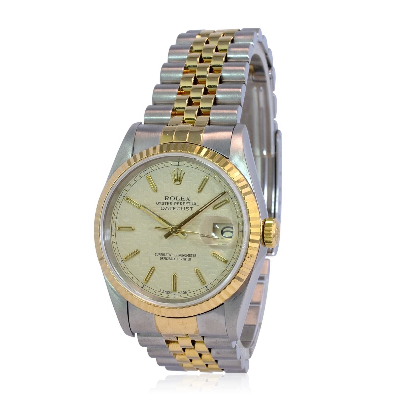 Rolex Datejust 16233 Watch 18KY & SS Cream Jubilee Index Dial Fluted Bezel 36mm - luxuriantconcierge