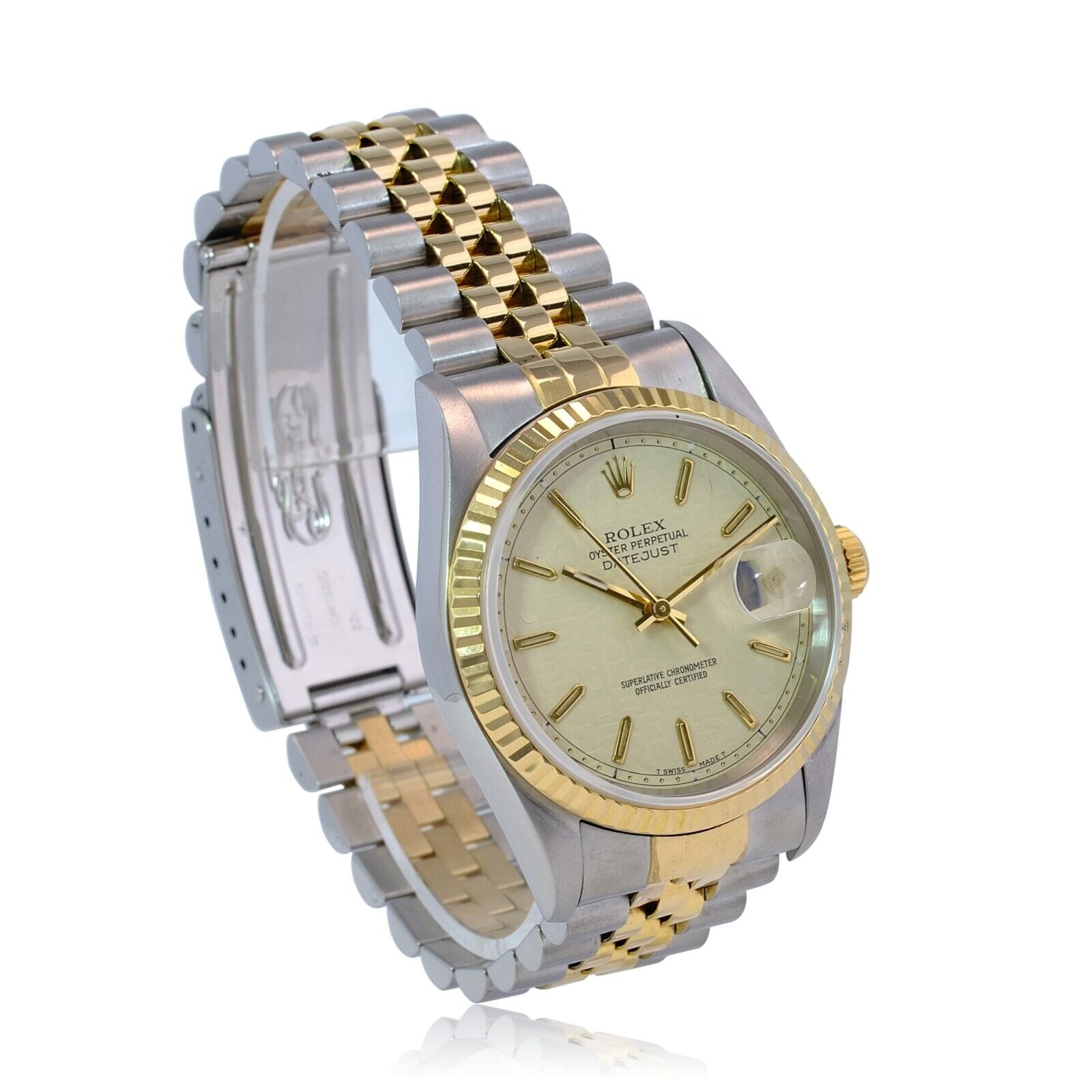 Rolex Datejust 16233 Watch 18KY & SS Cream Jubilee Index Dial Fluted Bezel 36mm - luxuriantconcierge