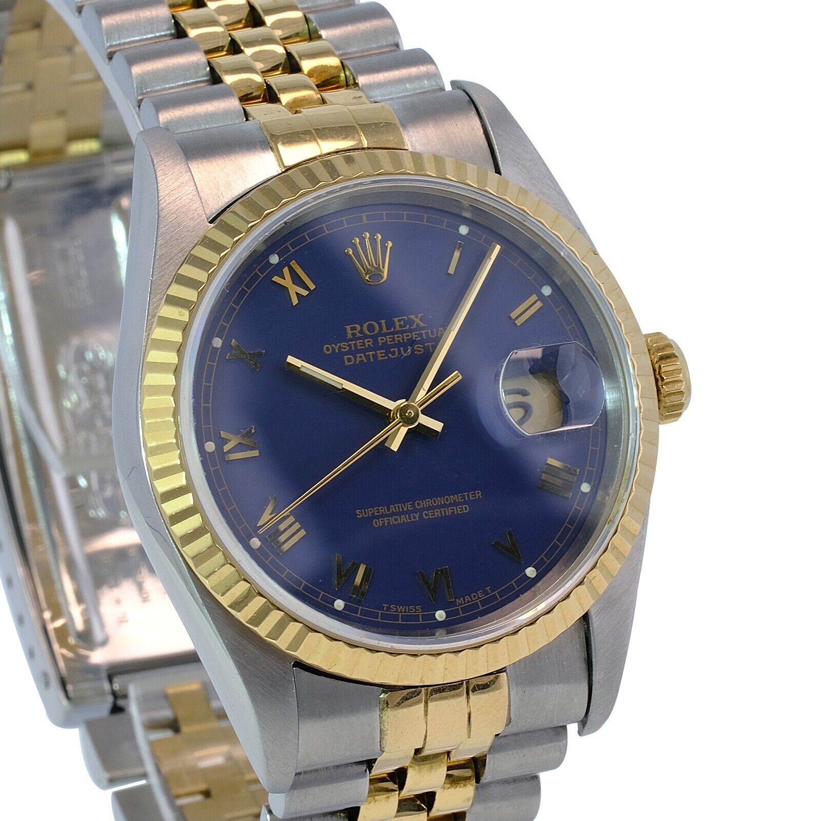 Rolex Datejust Mens 16233 Blue Diamond Dial Fluted Bezel Jubilee Watch 36mm - luxuriantconcierge