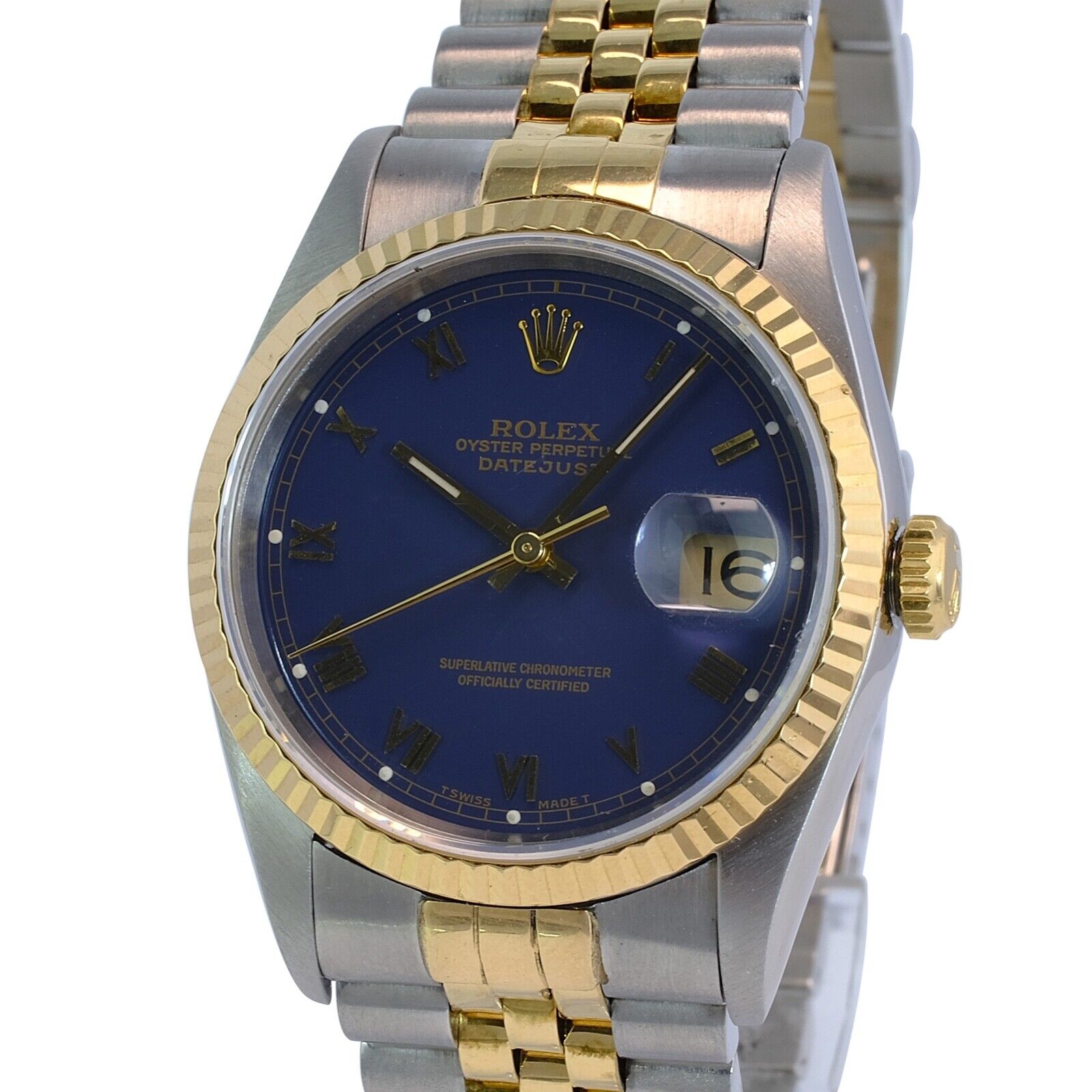 Rolex Datejust Mens 16233 Blue Diamond Dial Fluted Bezel Jubilee Watch 36mm - luxuriantconcierge