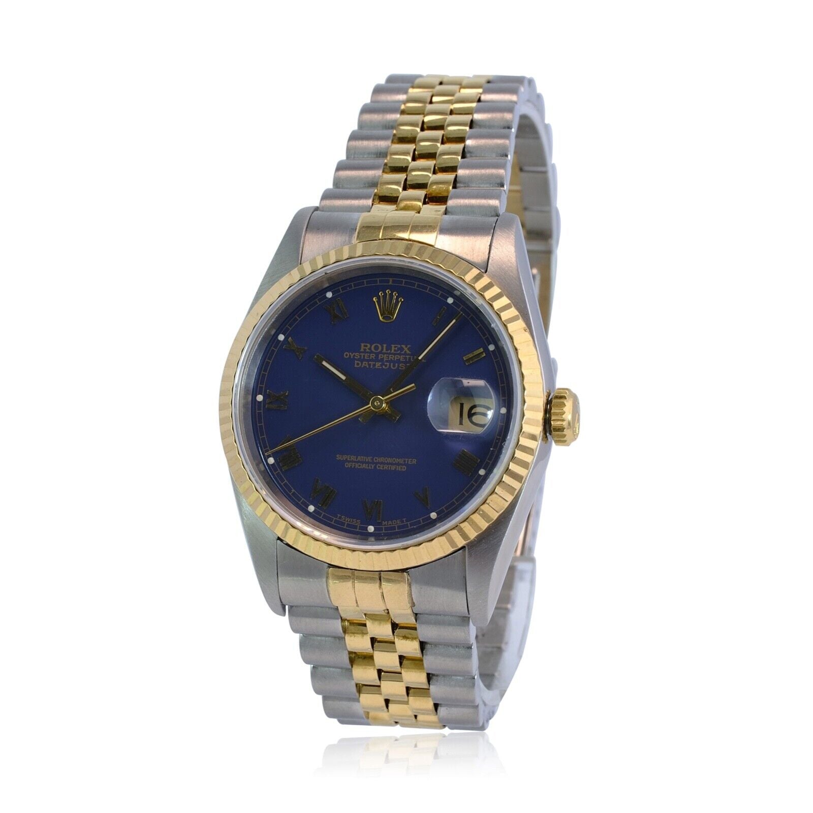 Rolex Datejust Mens 16233 Blue Diamond Dial Fluted Bezel Jubilee Watch 36mm - luxuriantconcierge