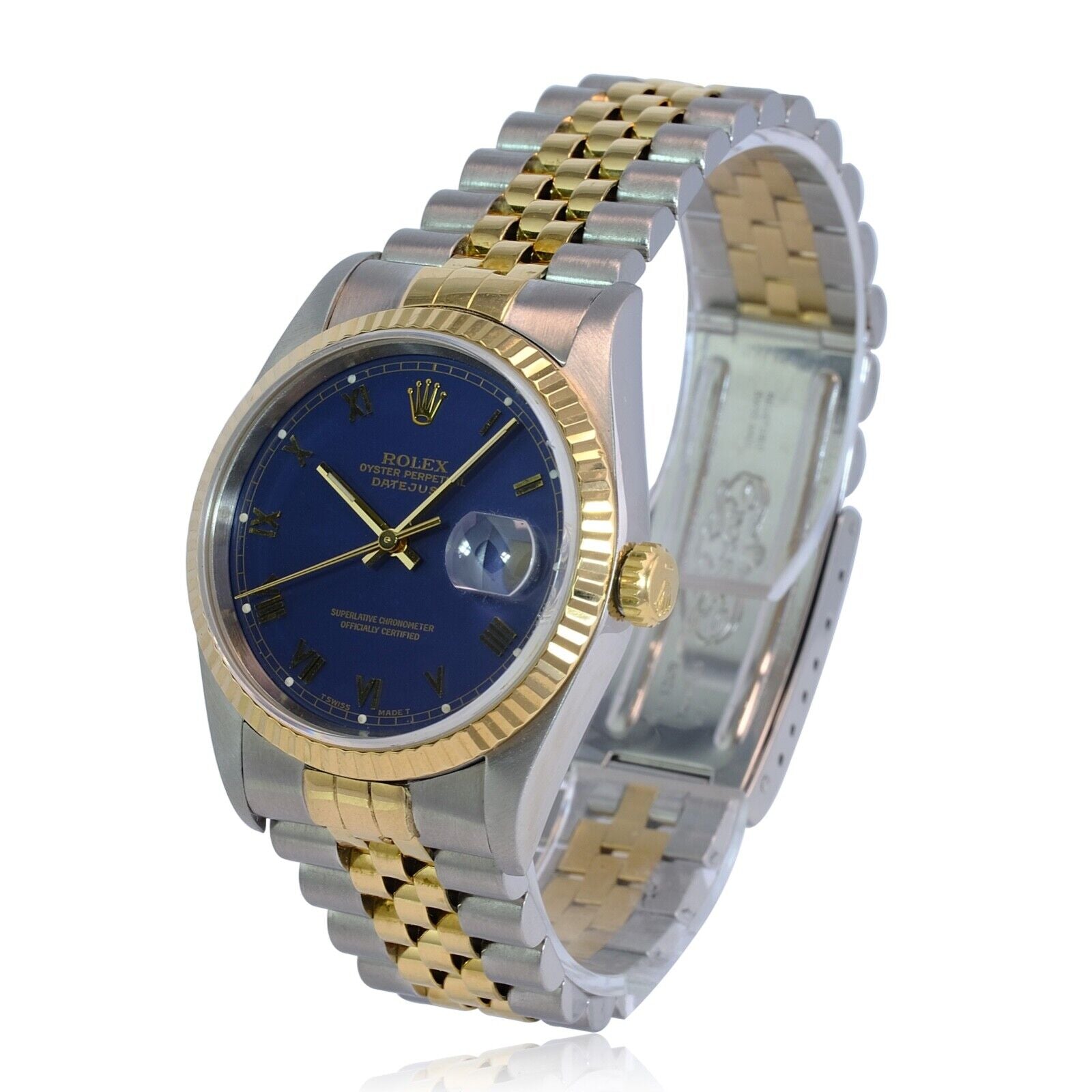 Rolex Datejust Mens 16233 Blue Diamond Dial Fluted Bezel Jubilee Watch 36mm - luxuriantconcierge