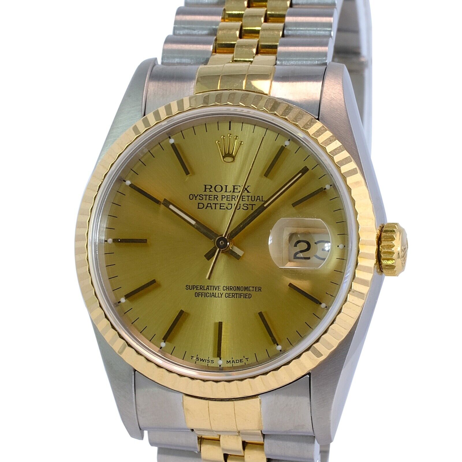 Rolex Datejust 16233 Watch 18KY & SS Factory Champagne Index Dial Jubilee 36mm - luxuriantconcierge