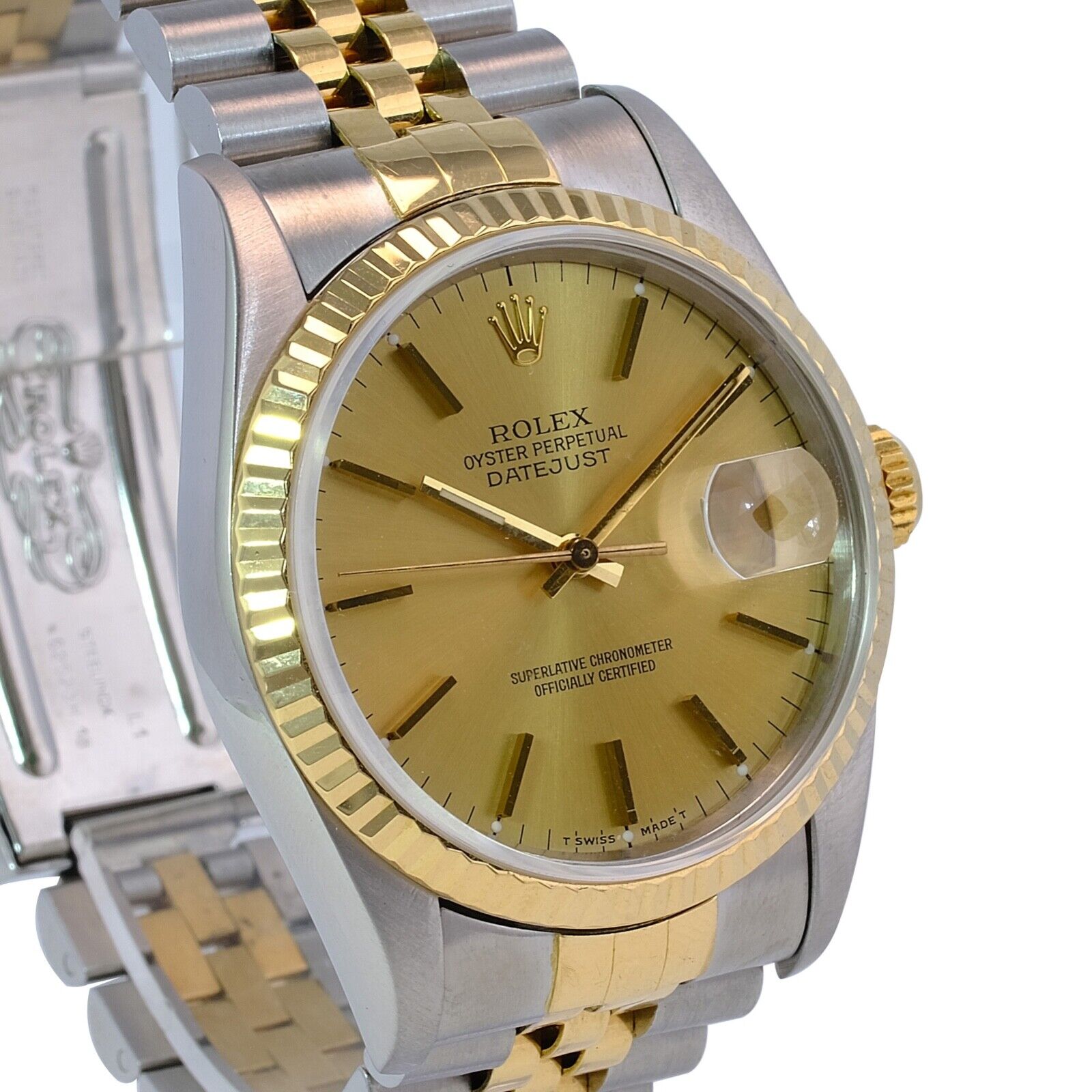 Rolex Datejust 16233 Watch 18KY & SS Factory Champagne Index Dial Jubilee 36mm - luxuriantconcierge