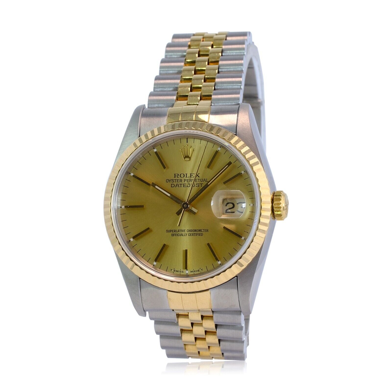 Rolex Datejust 16233 Watch 18KY & SS Factory Champagne Index Dial Jubilee 36mm - luxuriantconcierge