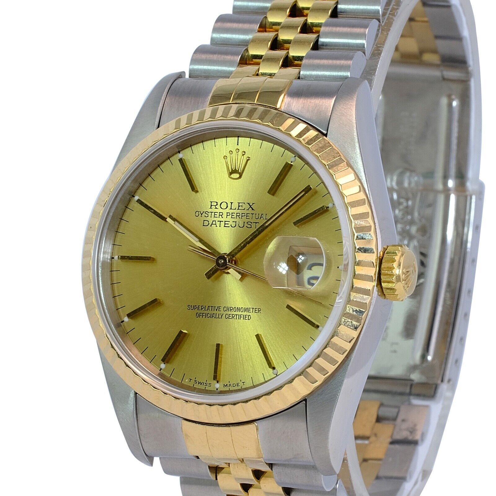 Rolex Datejust 16233 Watch 18KY & SS Factory Champagne Index Dial Jubilee 36mm - luxuriantconcierge