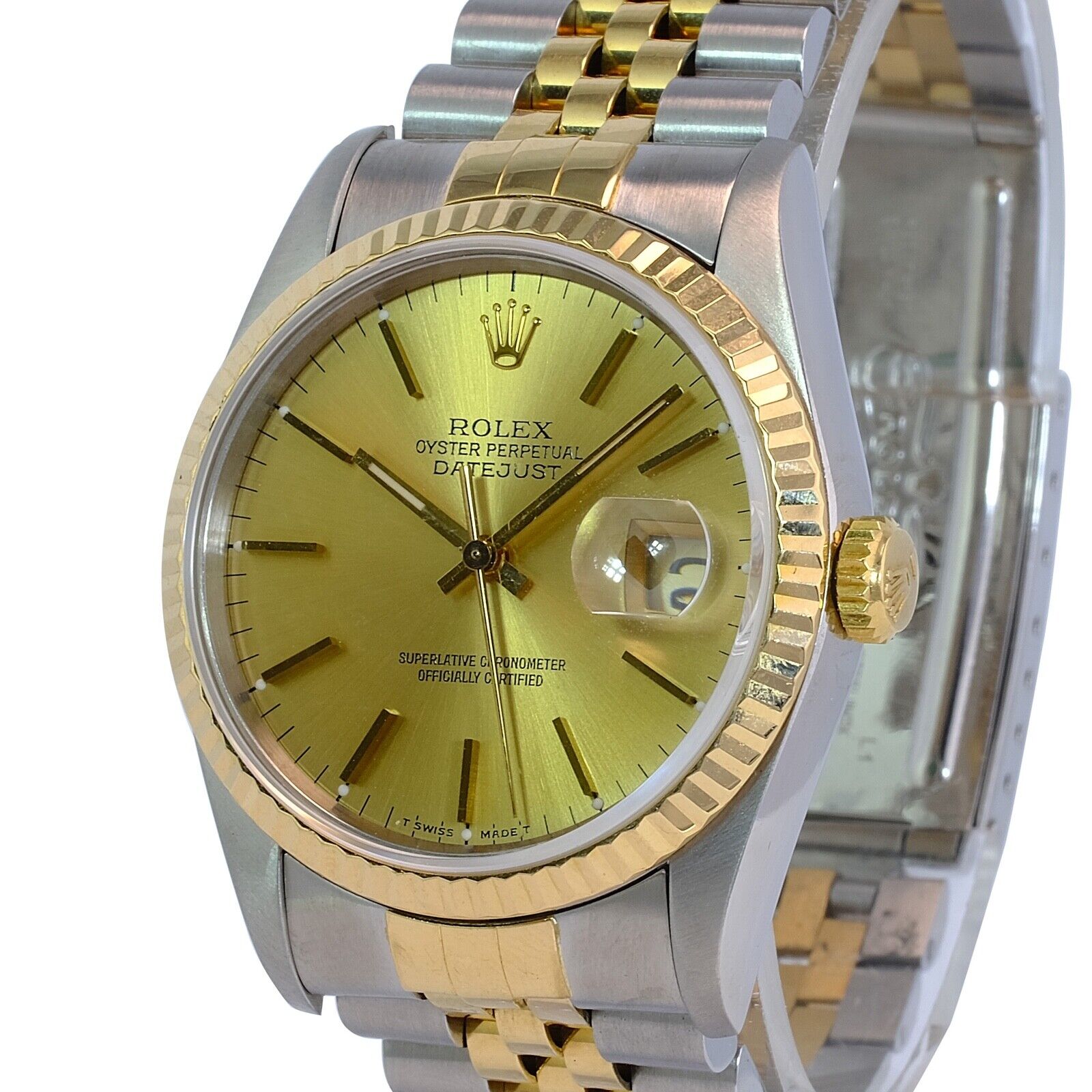 Rolex Datejust 16233 Watch 18KY & SS Factory Champagne Index Dial Jubilee 36mm - luxuriantconcierge