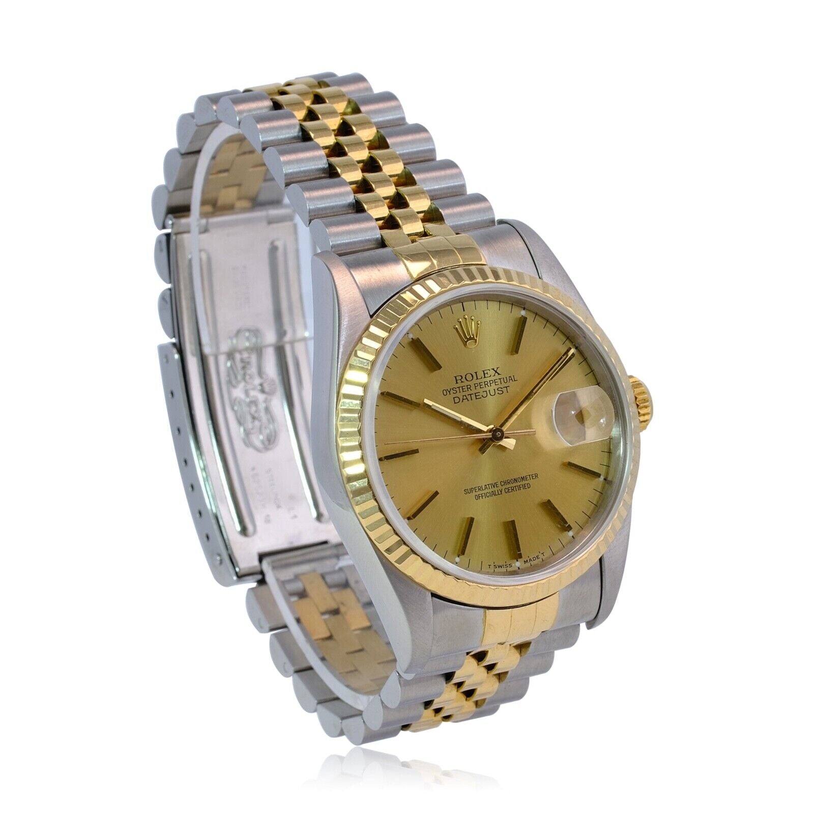 Rolex Datejust 16233 Watch 18KY & SS Factory Champagne Index Dial Jubilee 36mm - luxuriantconcierge