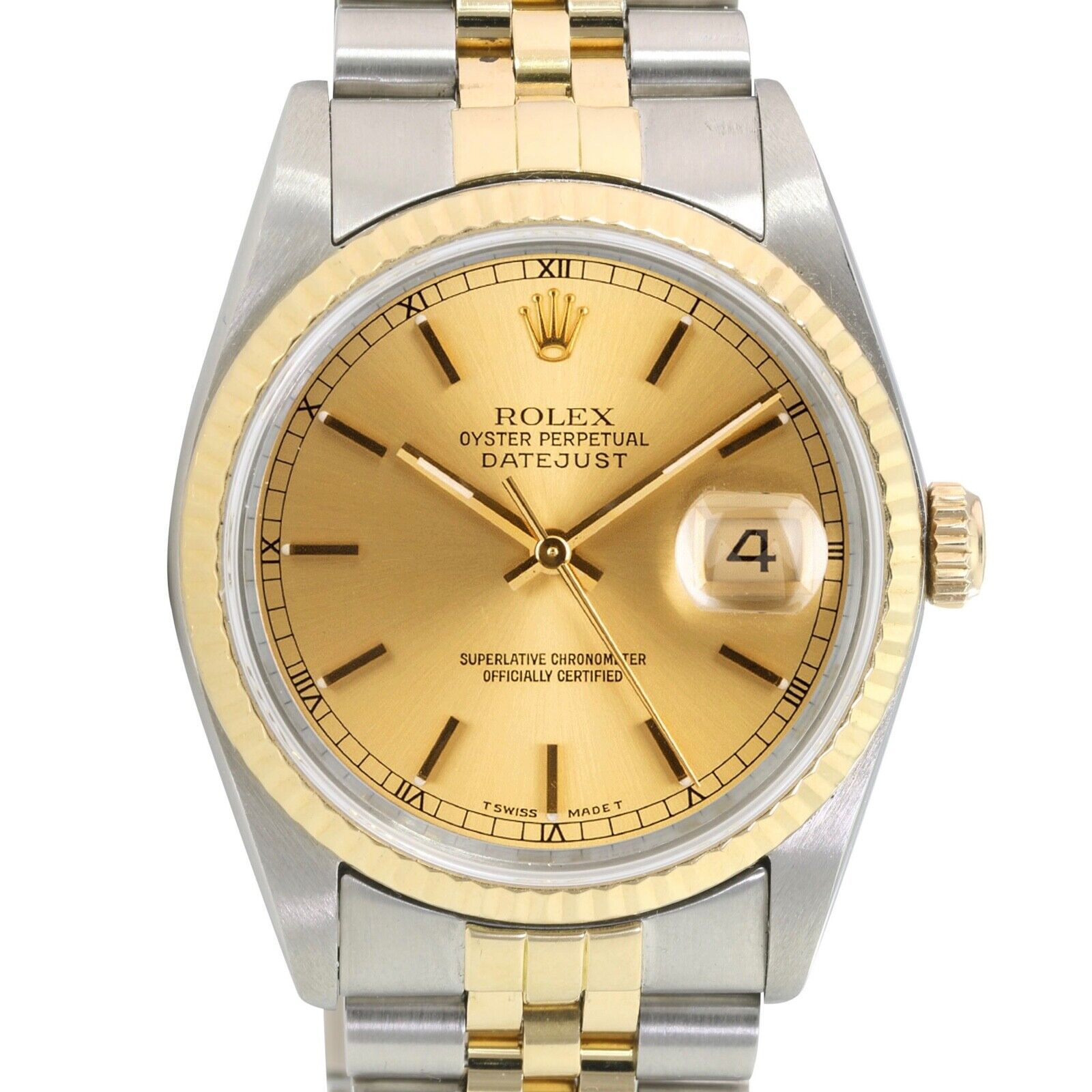 Rolex Datejust 16233 Watch 18KY & SS Factory Champagne Index Dial Jubilee 36mm - luxuriantconcierge