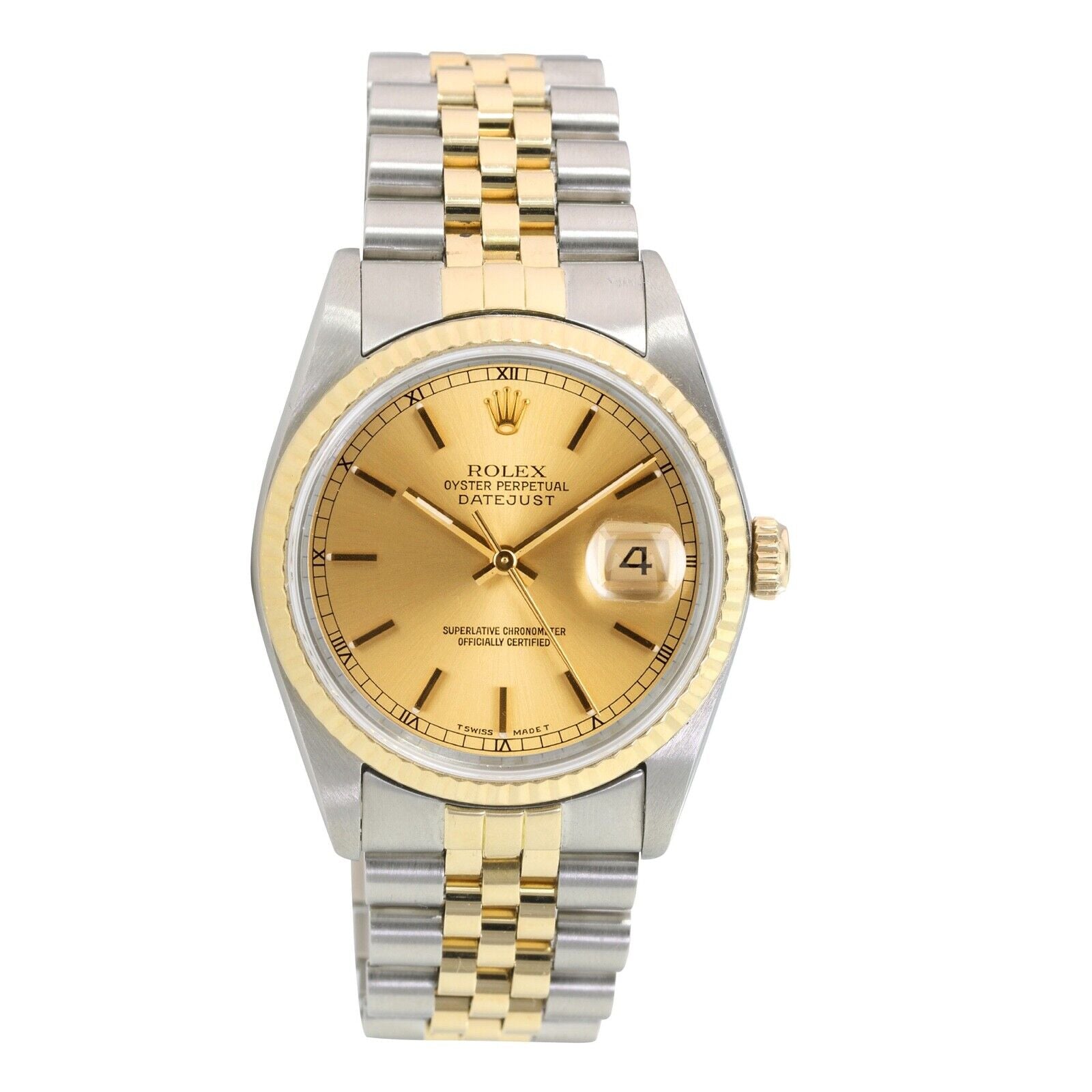 Rolex Datejust 16233 Watch 18KY & SS Factory Champagne Index Dial Jubilee 36mm - luxuriantconcierge