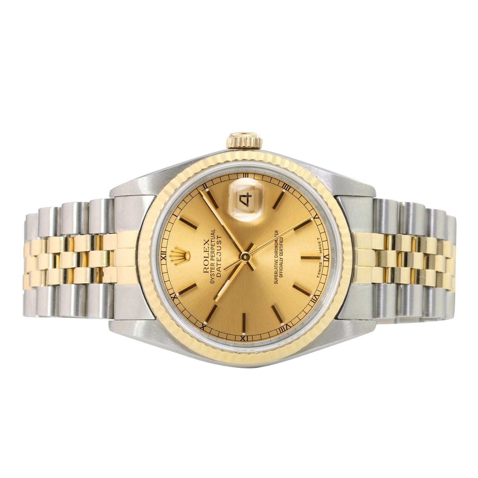 Rolex Datejust 16233 Watch 18KY & SS Factory Champagne Index Dial Jubilee 36mm - luxuriantconcierge