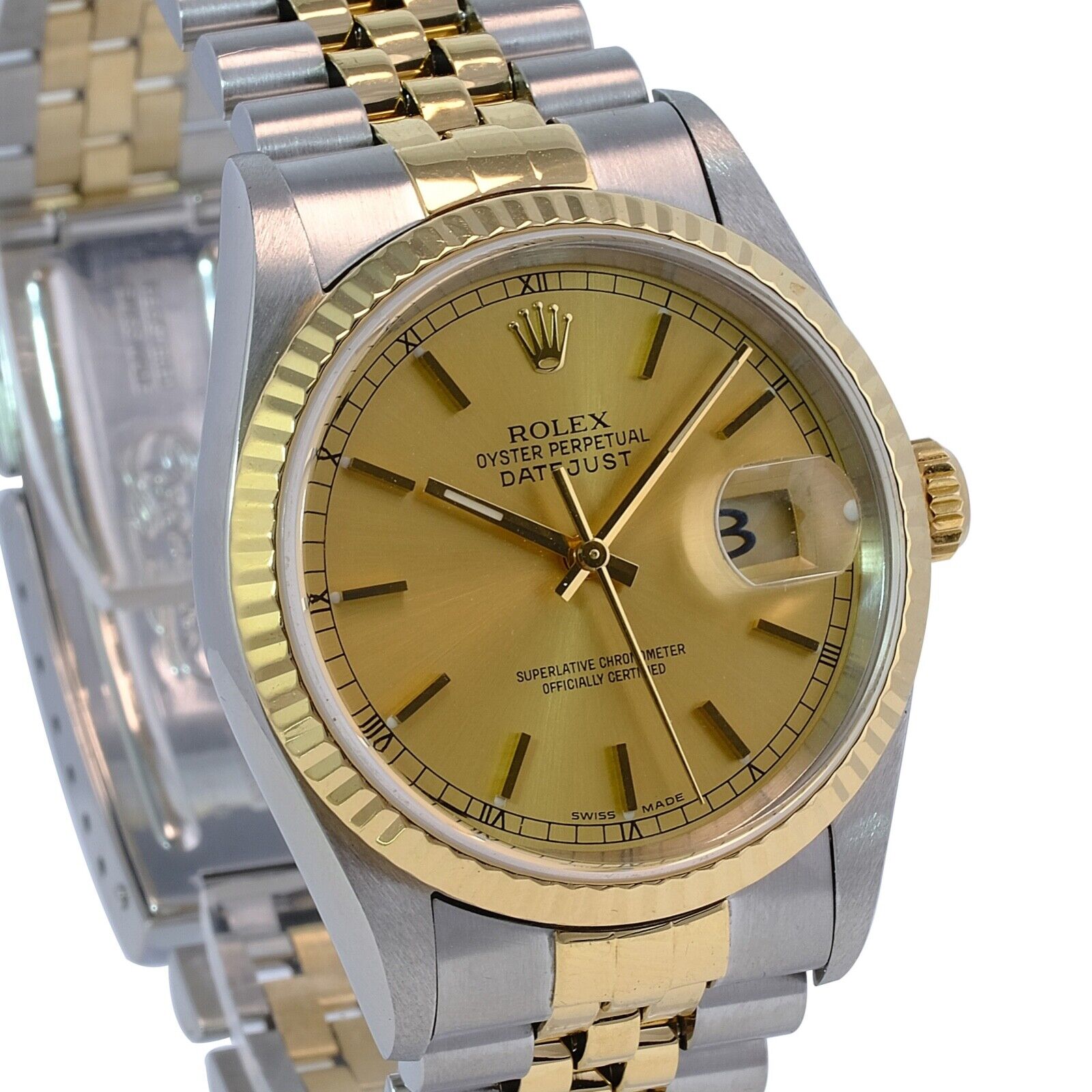 Rolex Datejust 16233 Watch 18KY & SS Factory Champagne Index Dial Jubilee 36mm - luxuriantconcierge