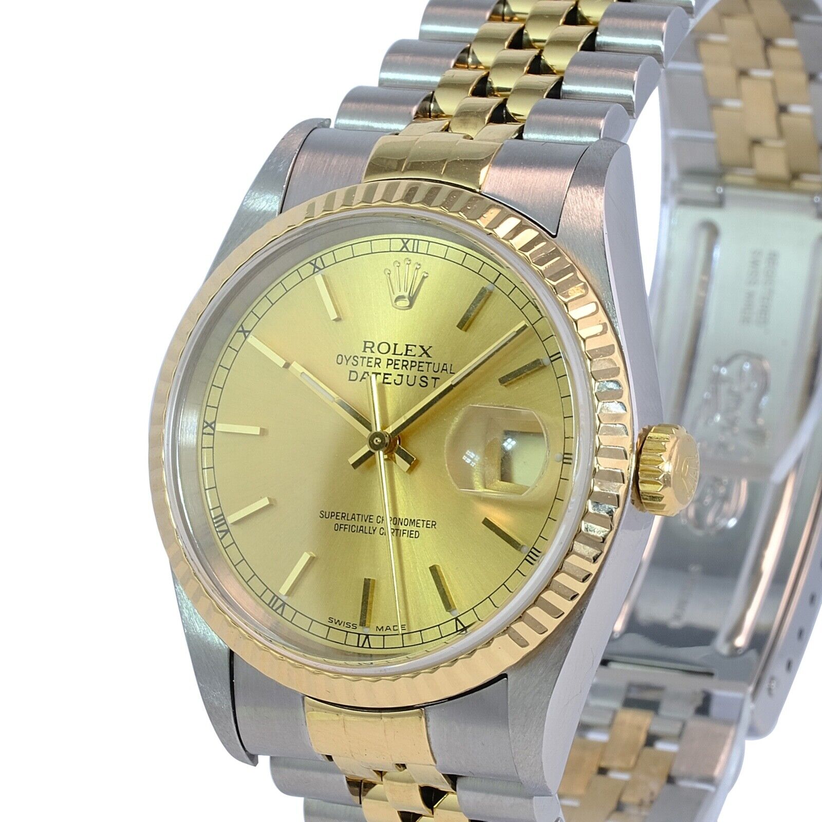 Rolex Datejust 16233 Watch 18KY & SS Factory Champagne Index Dial Jubilee 36mm - luxuriantconcierge