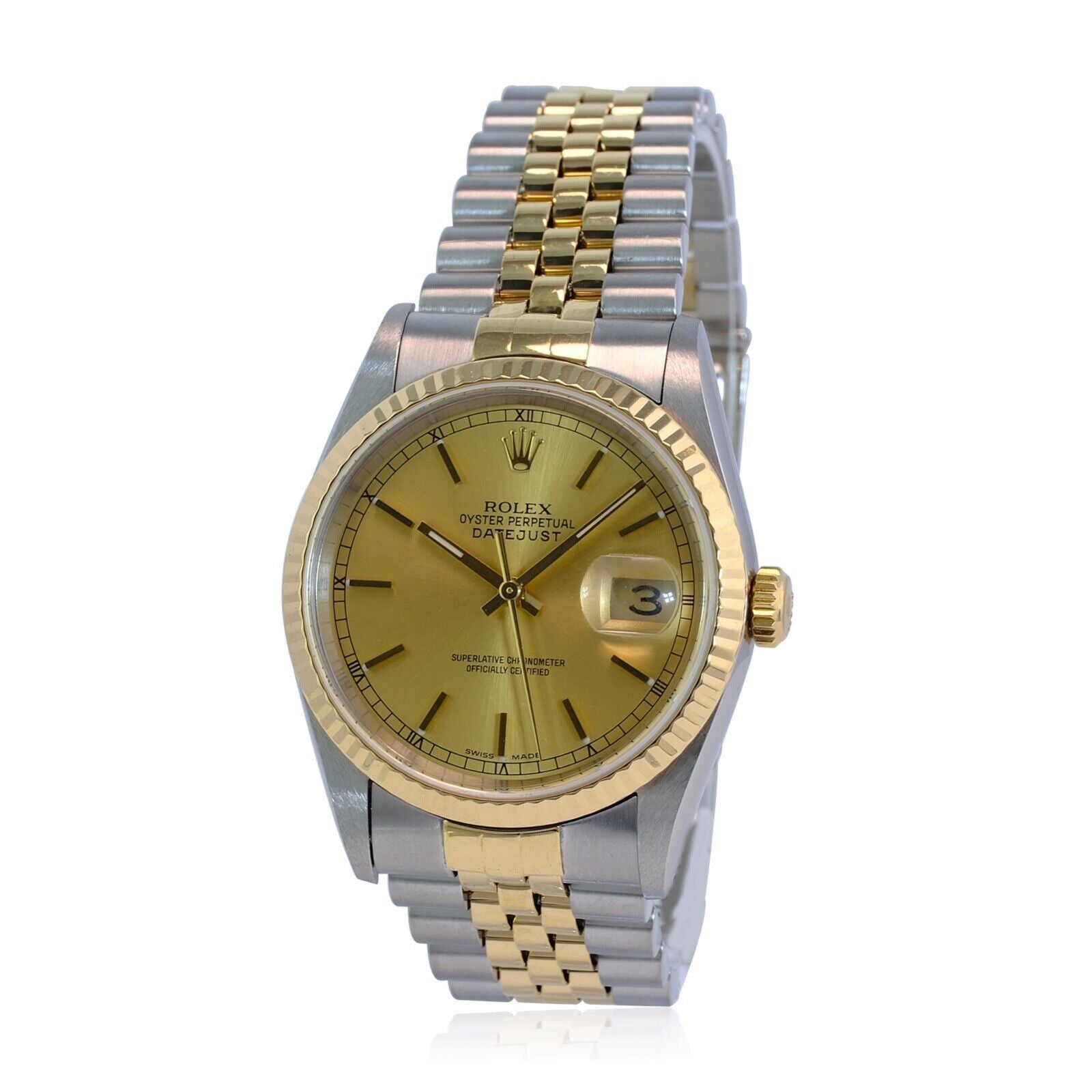 Rolex Datejust 16233 Watch 18KY & SS Factory Champagne Index Dial Jubilee 36mm - luxuriantconcierge