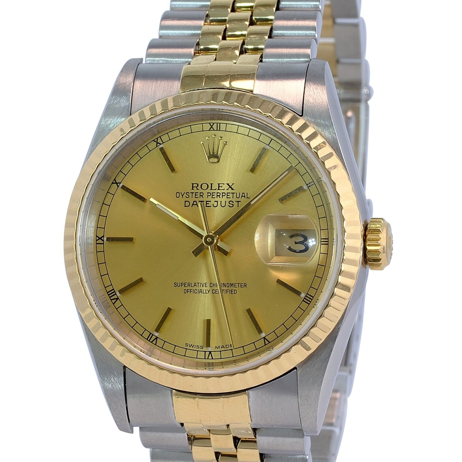 Rolex Datejust 16233 Watch 18KY & SS Factory Champagne Index Dial Jubilee 36mm - luxuriantconcierge