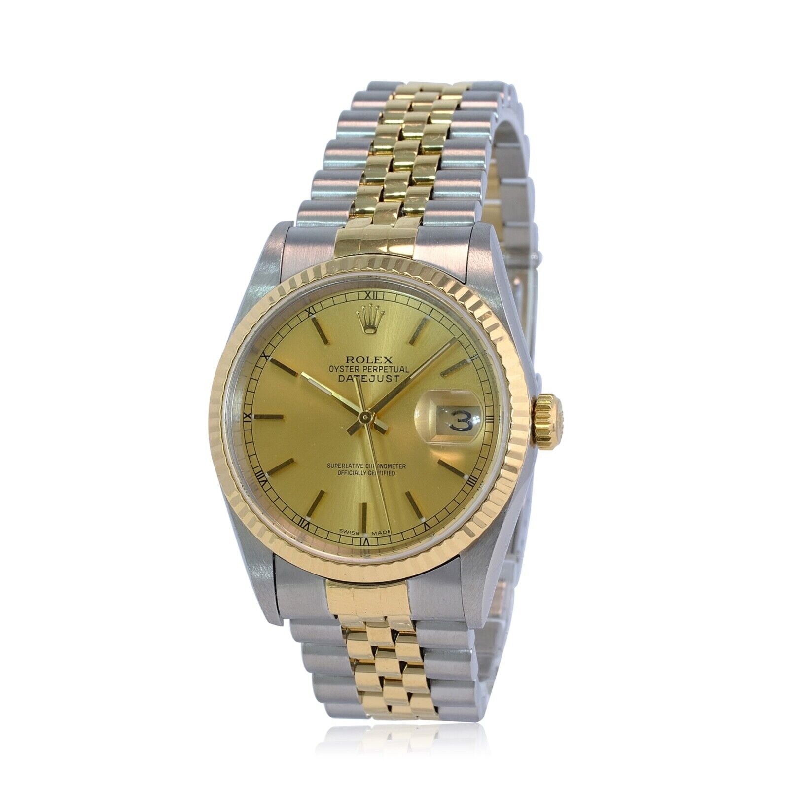 Rolex Datejust 16233 Watch 18KY & SS Factory Champagne Index Dial Jubilee 36mm - luxuriantconcierge