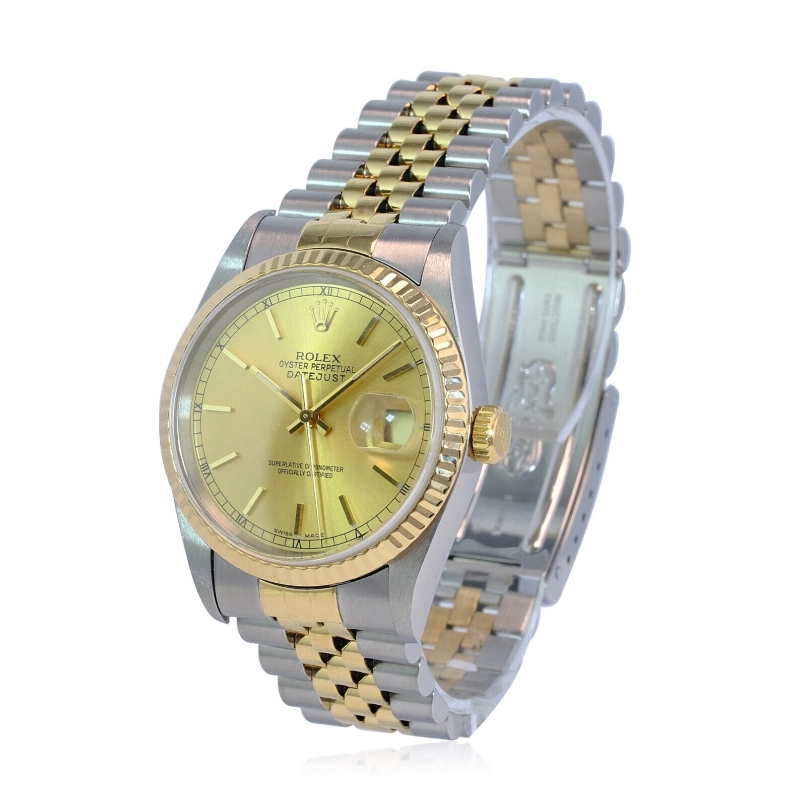 Rolex Datejust 16233 Watch 18KY & SS Factory Champagne Index Dial Jubilee 36mm - luxuriantconcierge