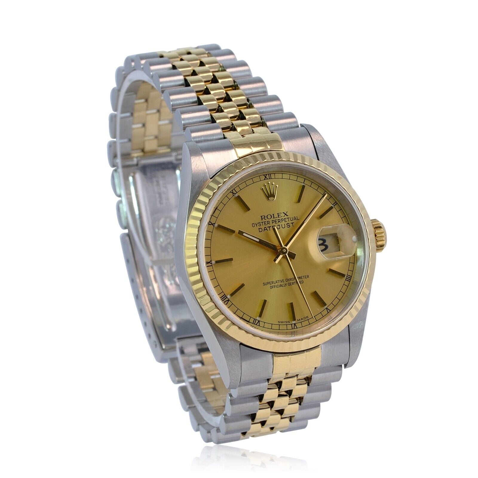 Rolex Datejust 16233 Watch 18KY & SS Factory Champagne Index Dial Jubilee 36mm - luxuriantconcierge