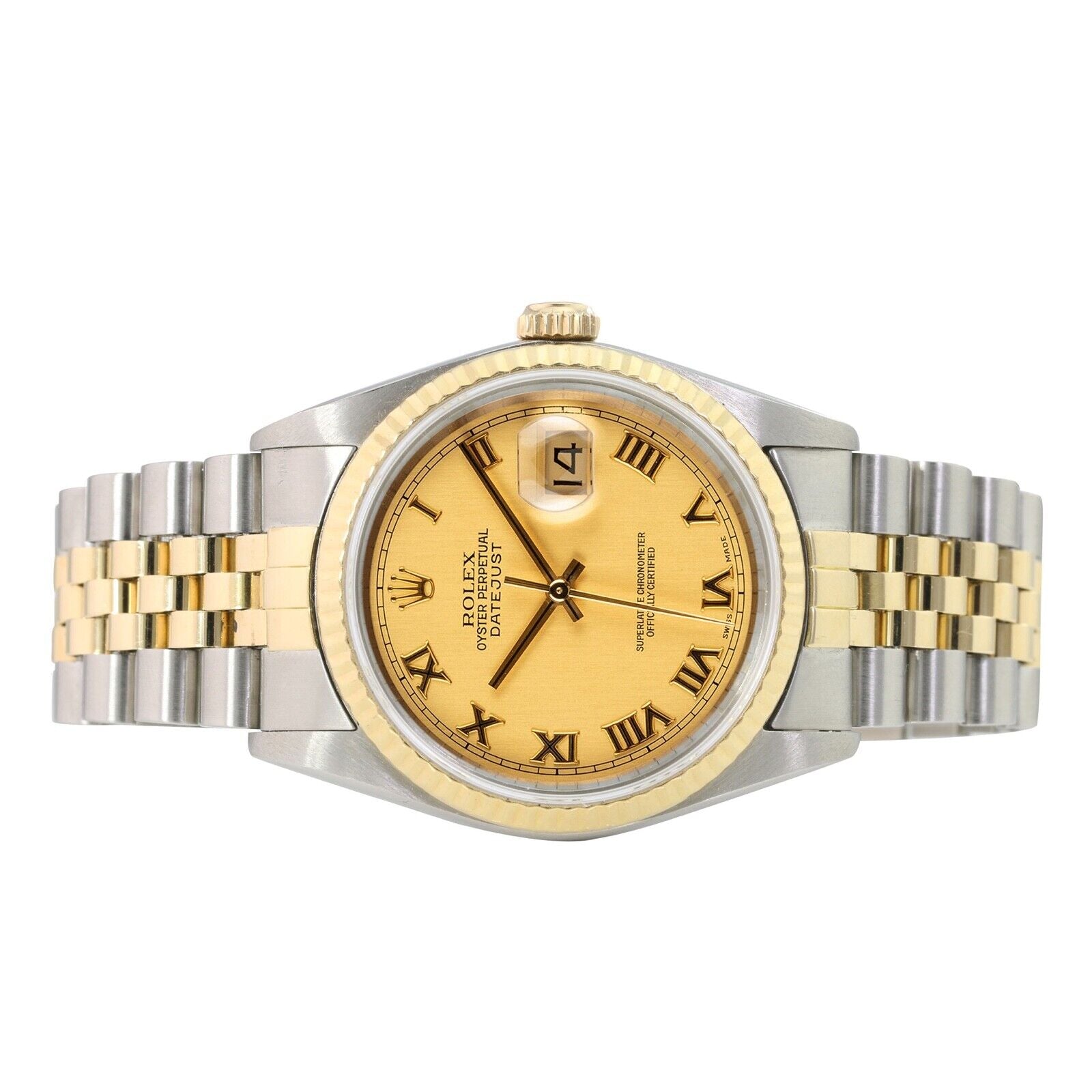 Rolex Datejust 16233 Mens Two-tone Champagne Roman Dial 18KY Gold & Steel Watch - luxuriantconcierge